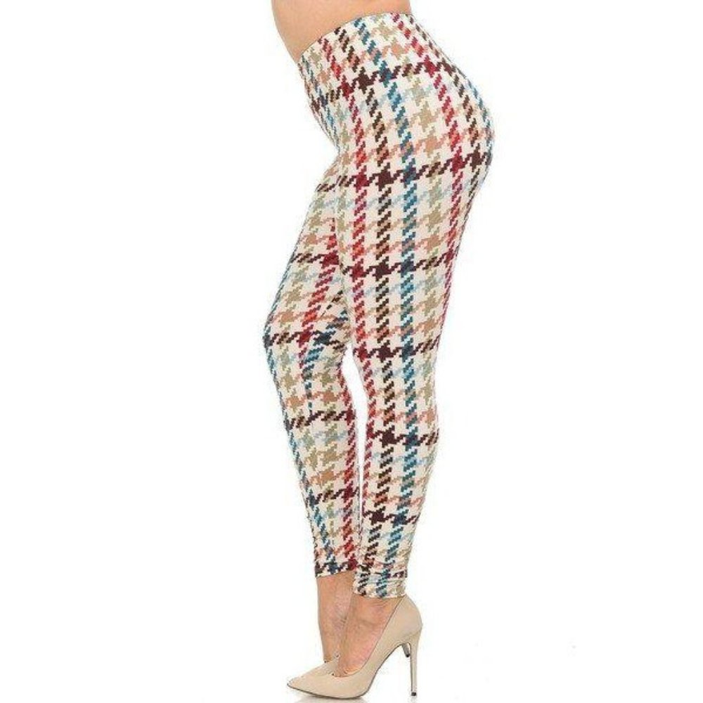 SOFT EARTH TONE PIXEL ZAGS EXTRA PLUS SIZE LEGGINGS - 3X-5X